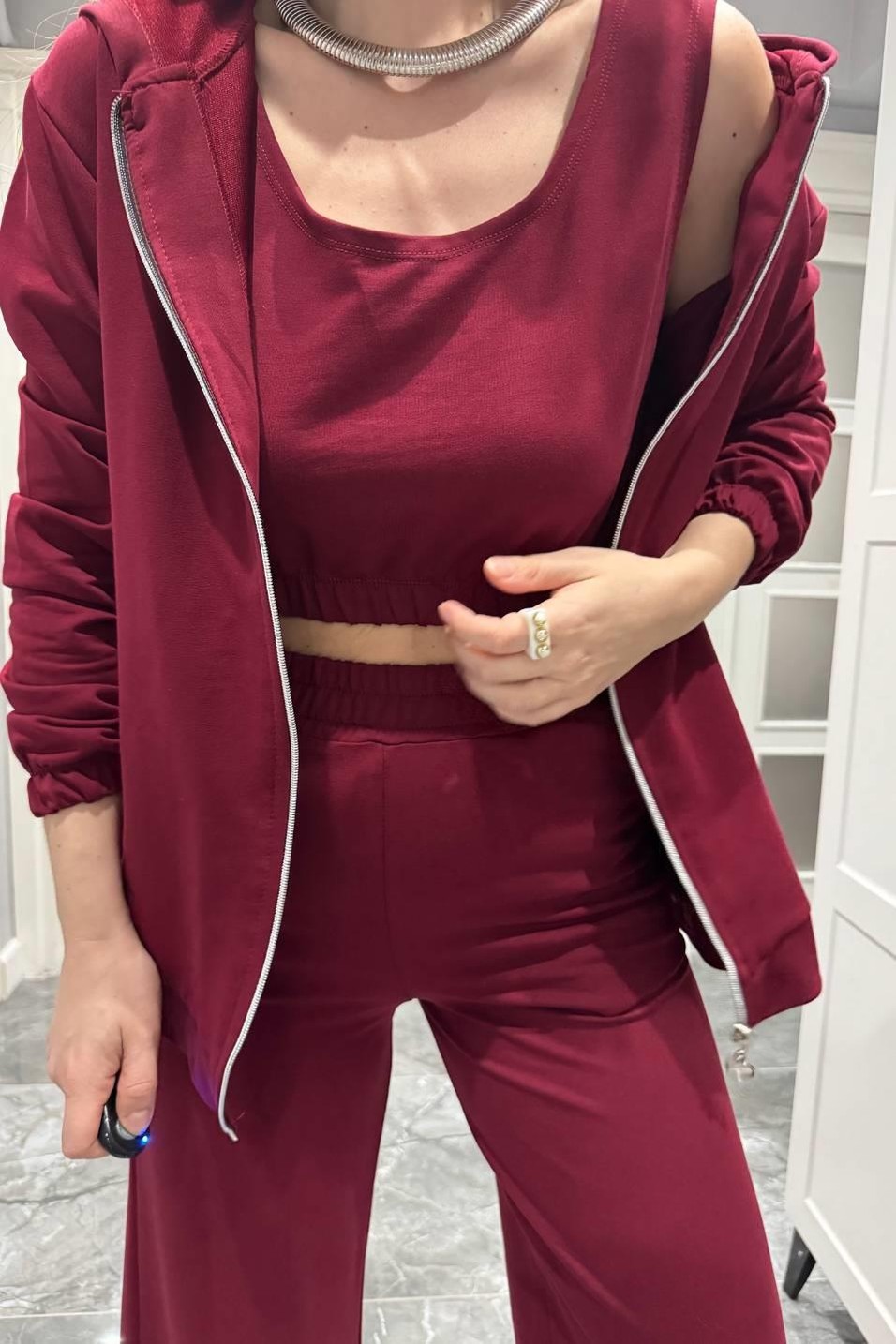 TakımÜçlü Set Eşofman Takımı Bordo