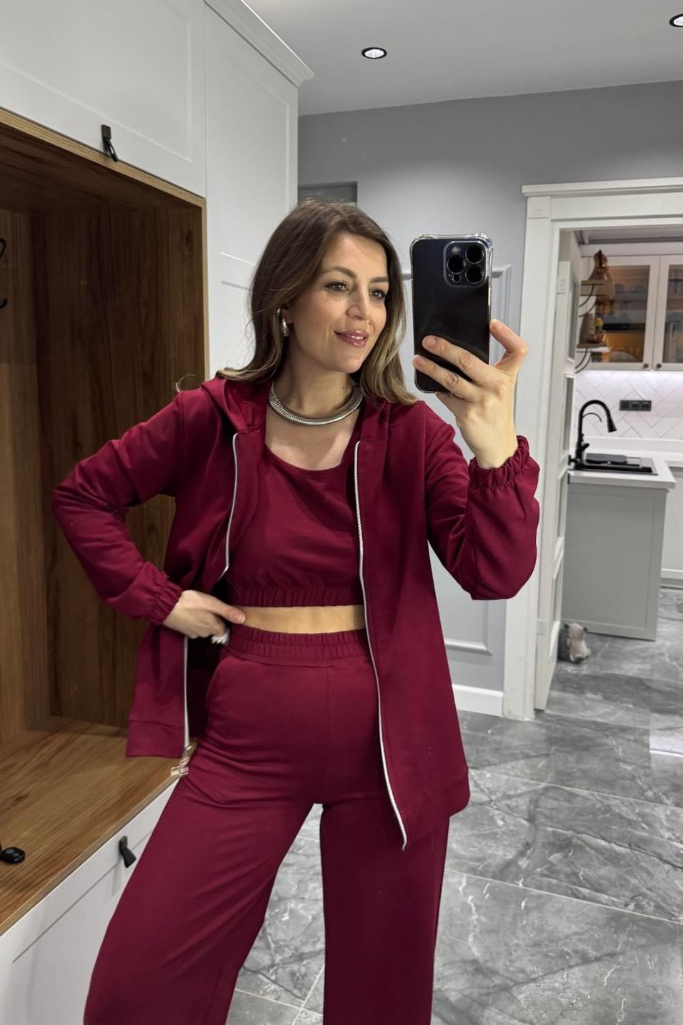 TakımÜçlü Set Eşofman Takımı Bordo