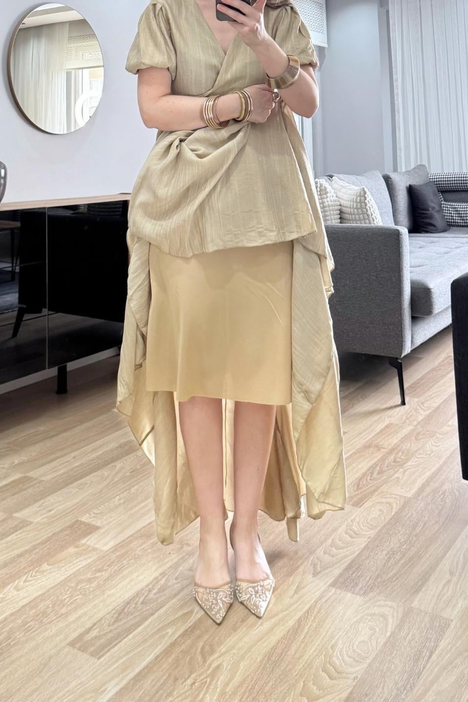 TakımVelmora Bağlamalı Drapeli Viskon Takım Natural Bej