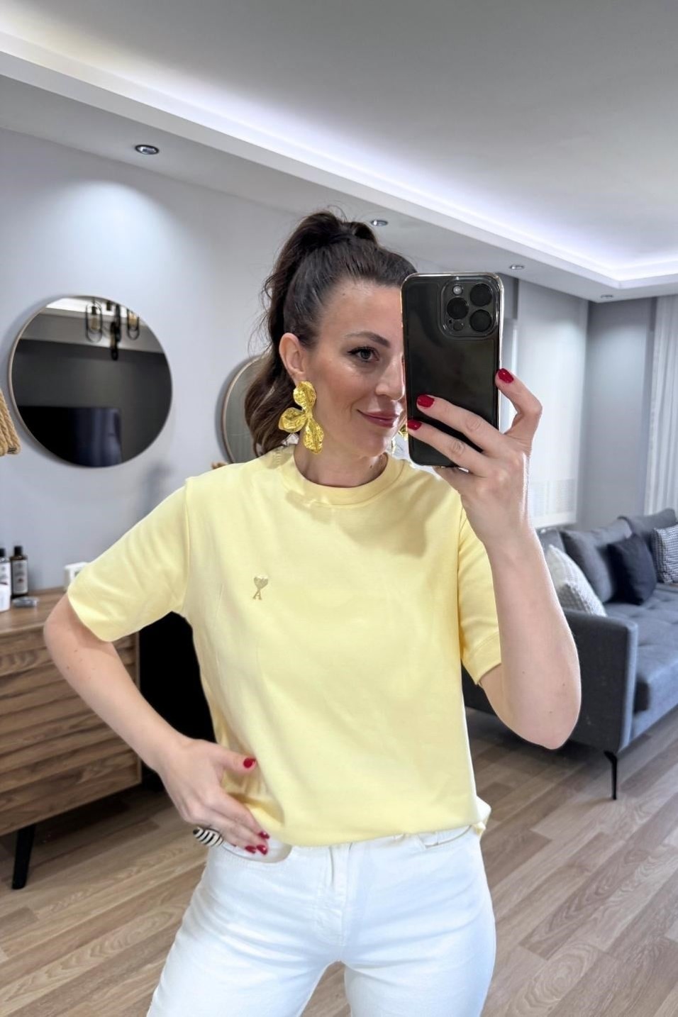 TişörtBisiklet Yaka Premium Tişört Lİmon Sarı