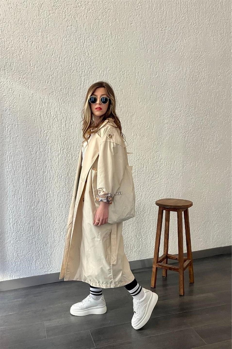 TrençkotAstarı Detaylı Trençkot Taş
