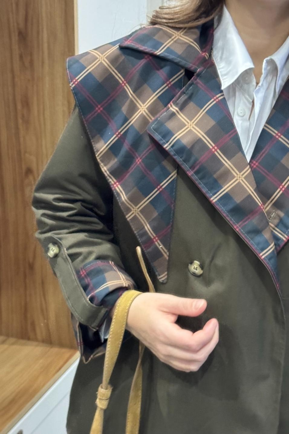 TrençkotRevercoat Çift Taraflı Pelerinli Trenç Haki Yeşil