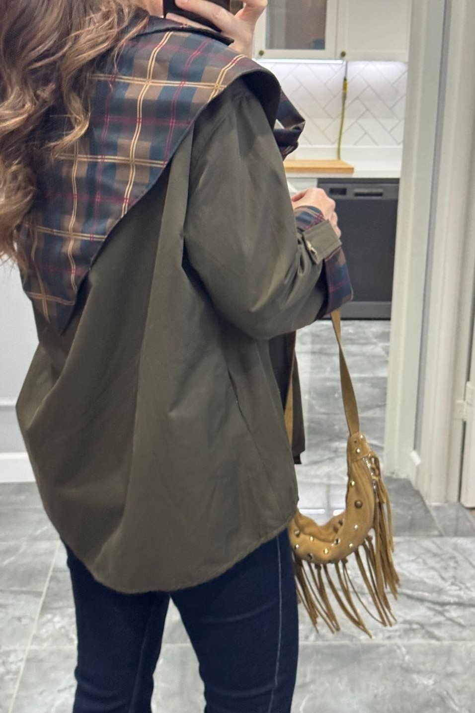 TrençkotRevercoat Çift Taraflı Pelerinli Trenç Haki Yeşil