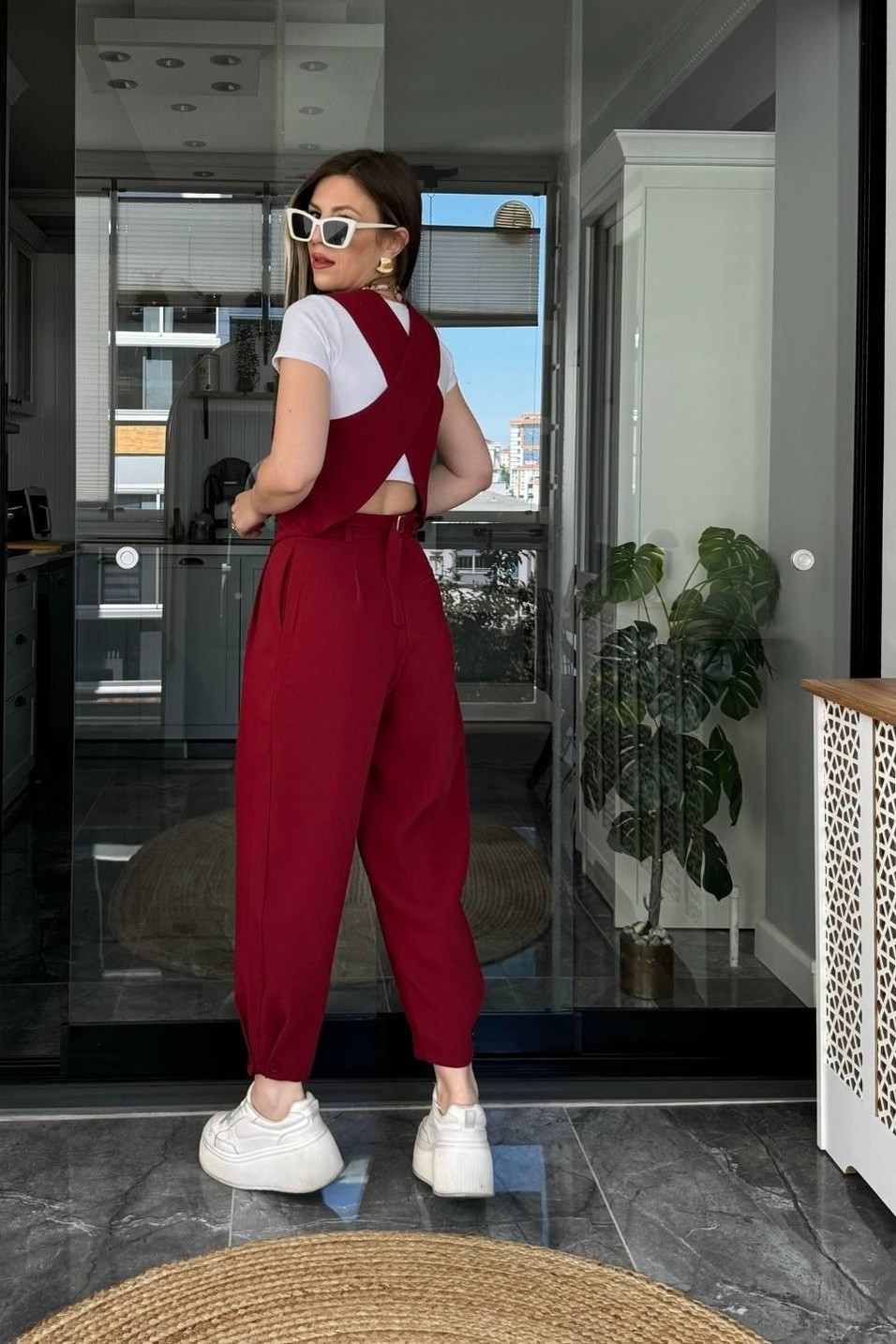YelekArkası Kruvaze Kumaş Yelek Bordo