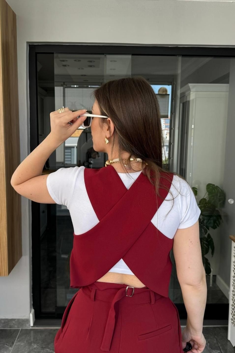 YelekArkası Kruvaze Kumaş Yelek Bordo