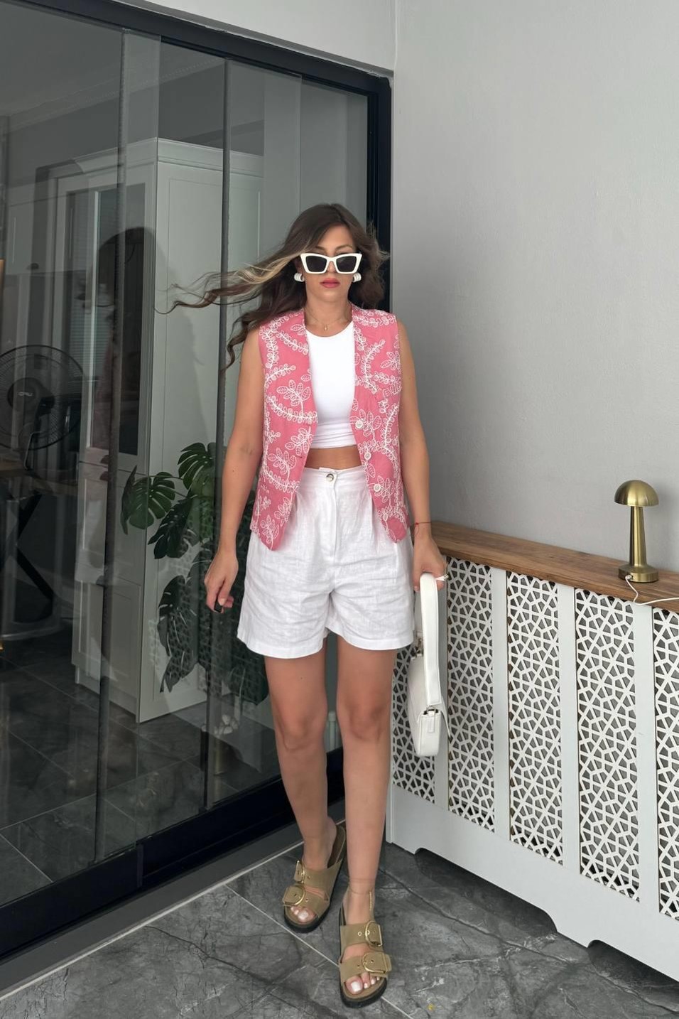 YelekNakış Detaylı Yelek Pembe