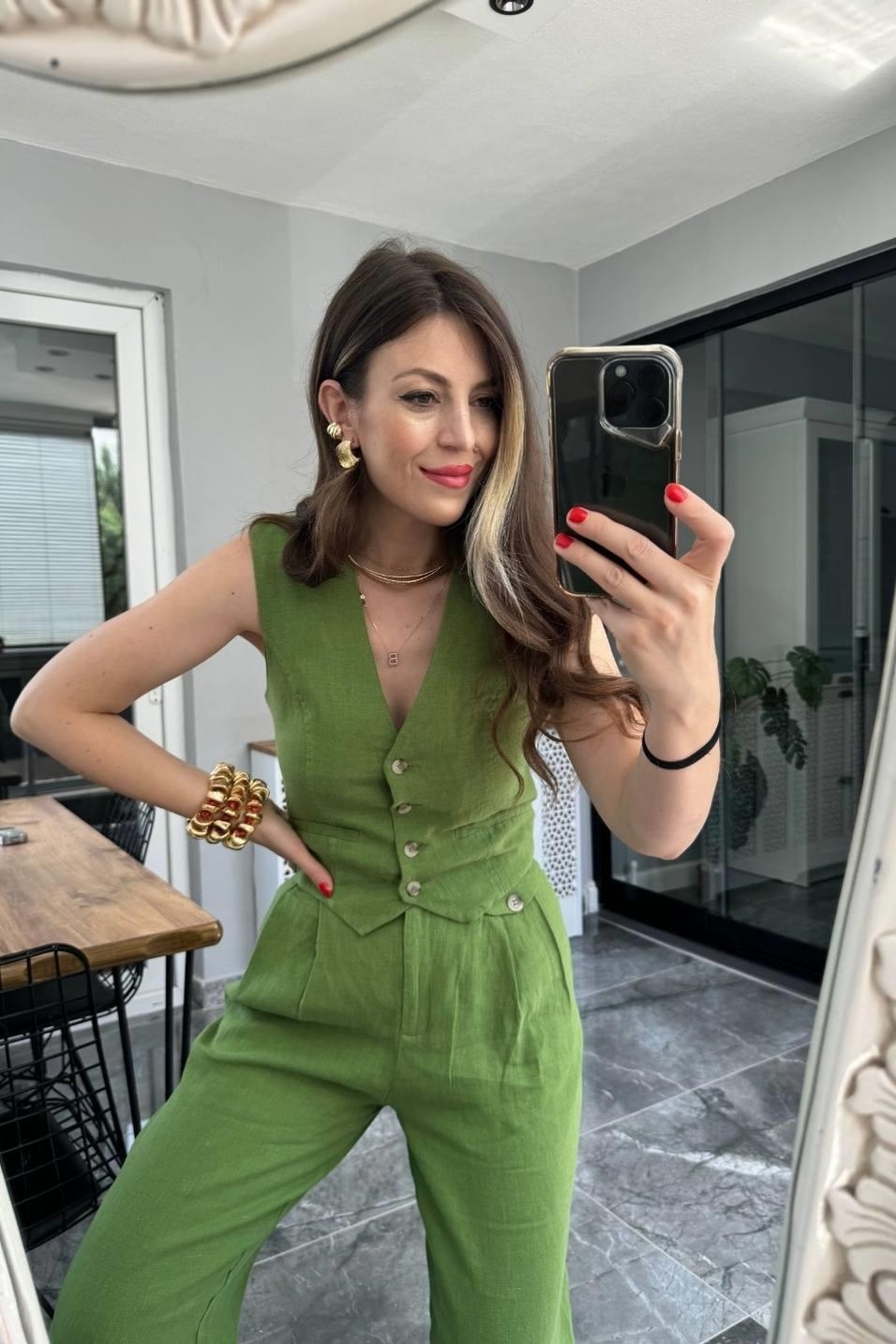 YelekPremium Keten Yelek Yeşil