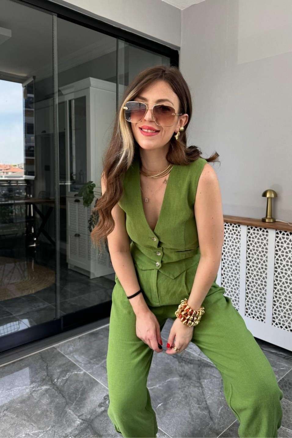 YelekPremium Keten Yelek Yeşil
