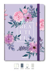 SERT KAPAKLI LASTİKLİ TASARIM DEFTERÇiçekli Defter Kareli Mor 17x24 cm