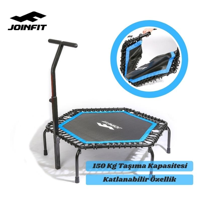 JOINFIT katlanabilir tutunmalı trambolin 127x113 cm — T tutunma kolu, 150 kg taşıma kapasitesi