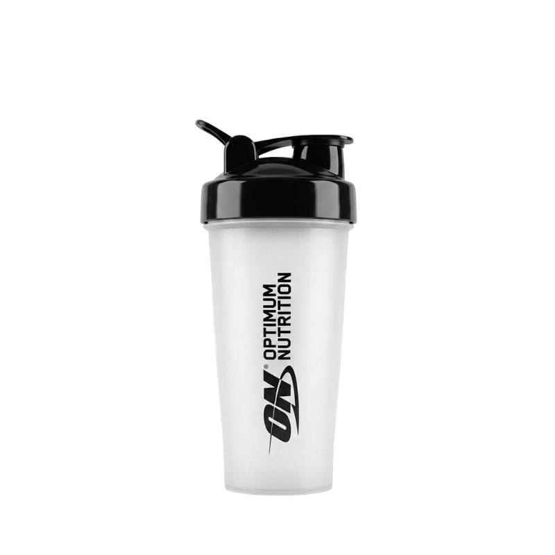 Optimum Nutrition Shaker 600 ml — şeffaf hazne ve siyah kapak