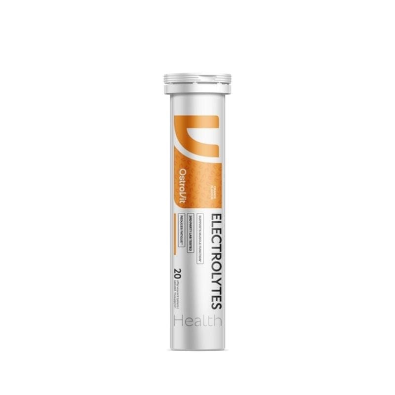 OstroVit Electrolytes 20 efervesan tablet tüpü: potasyum, sodyum, glukoz ve C vitamini