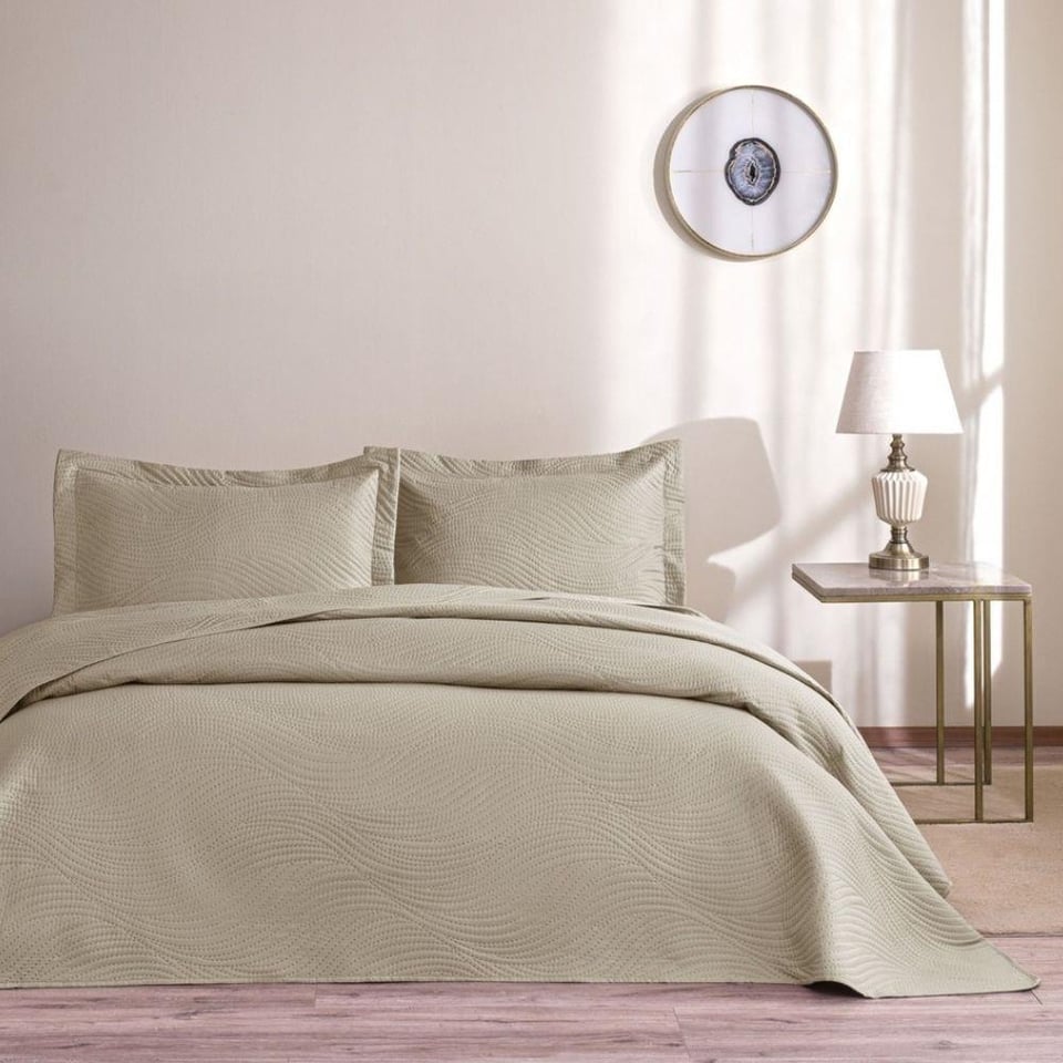 Taç Harlow Çift Kişilik Yatak Örtüsü Takımı Taş