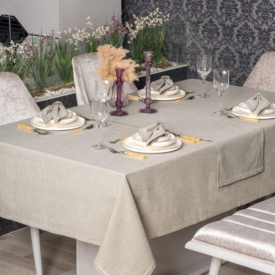 Cotton Box Keten Masa Örtüsü Takımı Pera Toprak