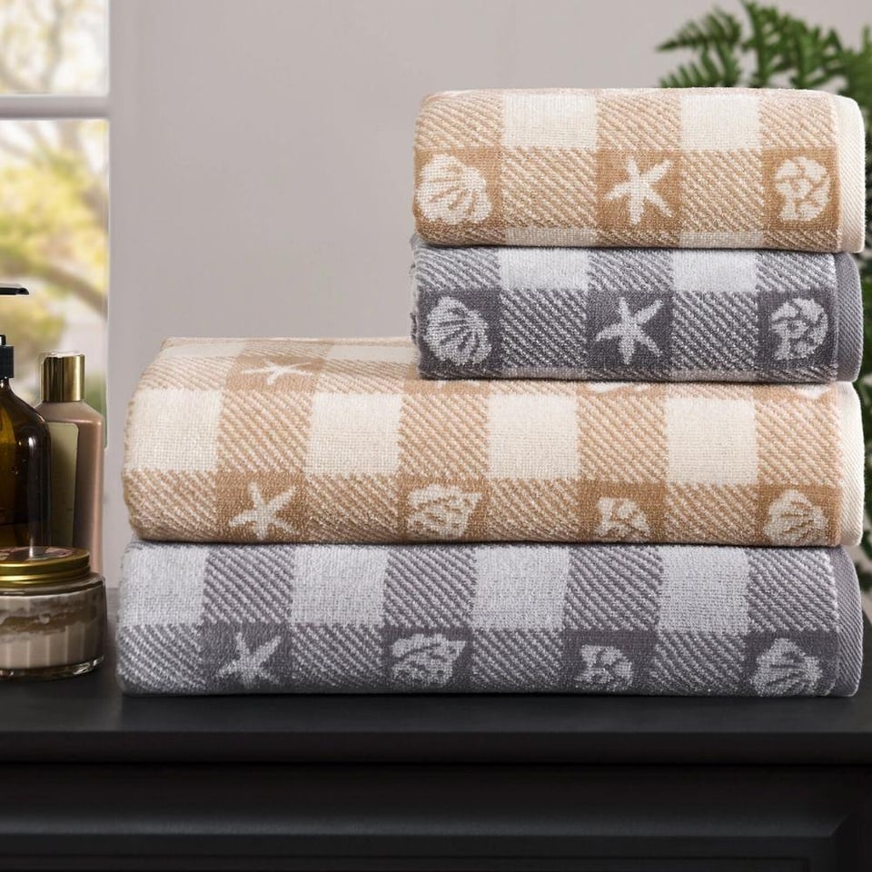 Özdilek Shell Plaid Gri-Bej Kadife Havlu