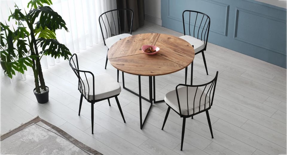 Yaprak Masa Takımı (YP-1201 Yaprak Masa Atlantik Çam/4 Ad.YZ-940 Yıldız Sandalye BF-03)