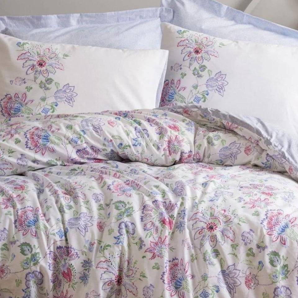 Cotton Box Pıke Takımı Fıx Baskılı Adsıla Mavı Çift Kişilik