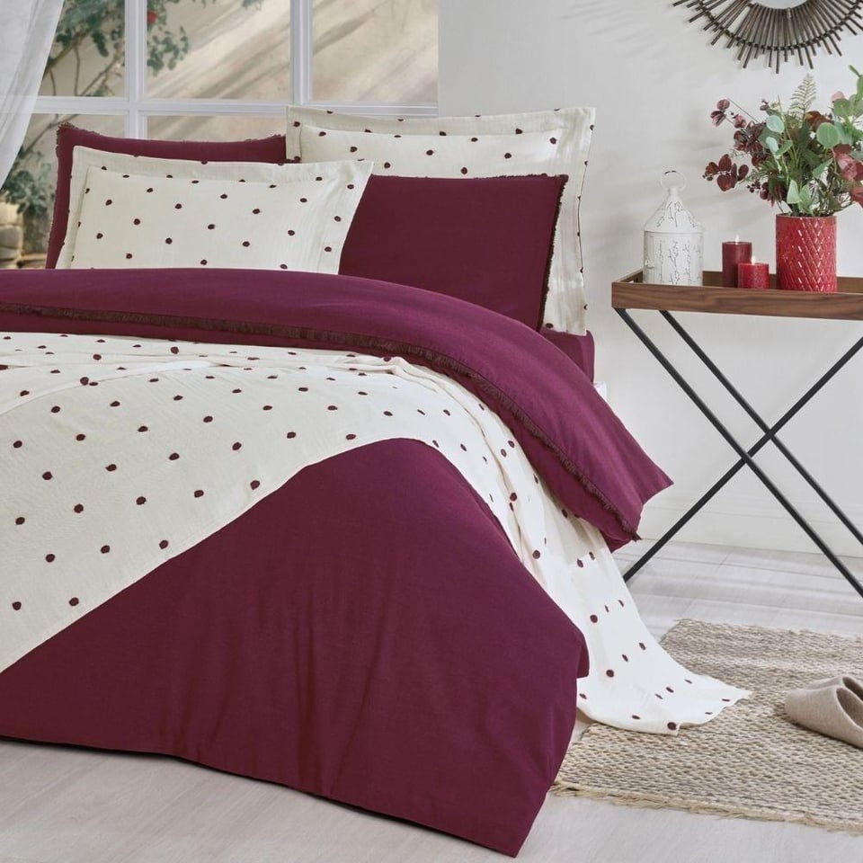 Özdilek Gelın Seti Yatak Örtüsü Point Mürdüm