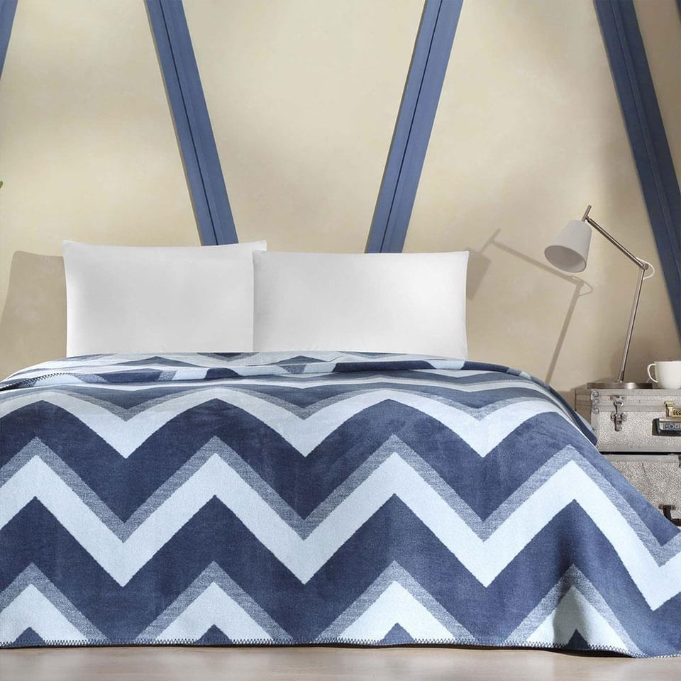 Taç Wendy Pamuk Battaniye Tek Kişilik Mavi