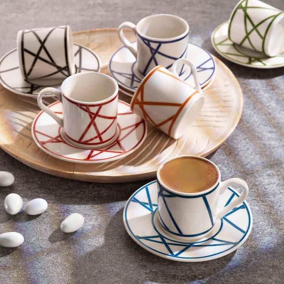 Schafer 1S2038-08002-ASO05 Fun 6 Kişilik Kahve Fincan Seti 12 Parça-Çok Renkli