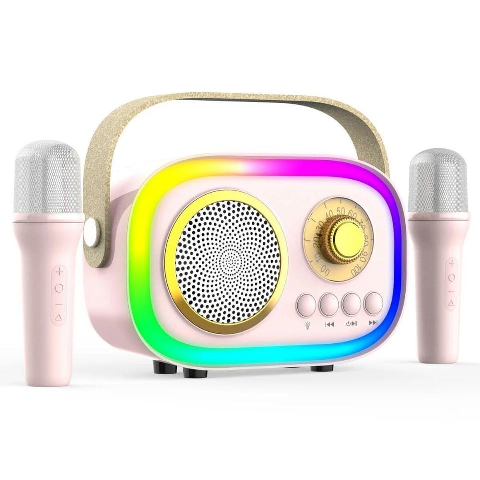JHY K5 2 Mikrofonlu Bluetooth Kareoke Pembe