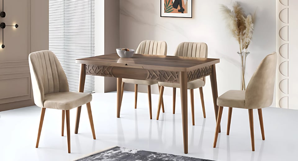 Mira Masa Takımı (MA-1222 Mira Masa Haliç Ceviz/4 Ad.AF-463 Alfa Sandalye D-04)