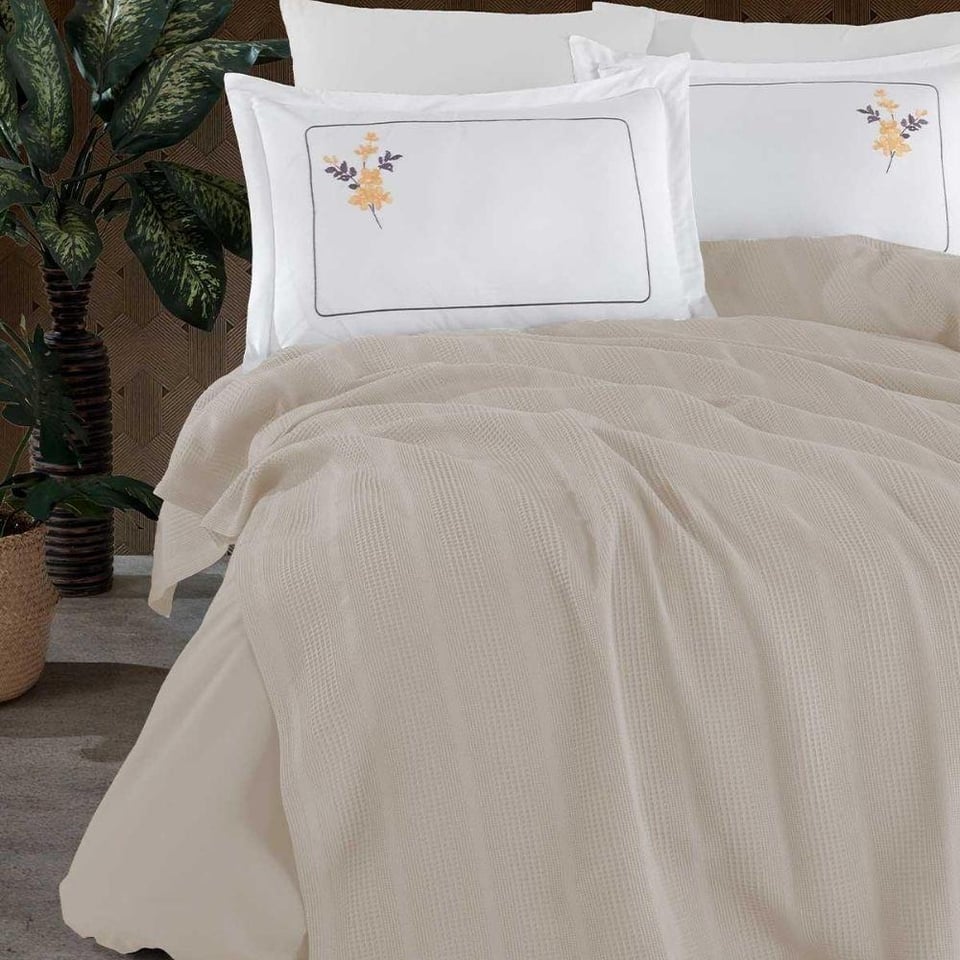 Elart Molly Pamuklu Pike Çift Kişilik Bej (210x230 cm)