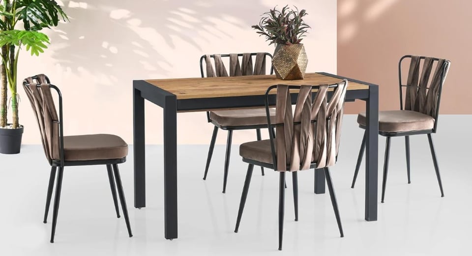 Silva Masa Takımı (SV-1011 Silva Masa Atlantik Çam/4 Ad.KS-233 Kuşaklı Sandalye BF-19)