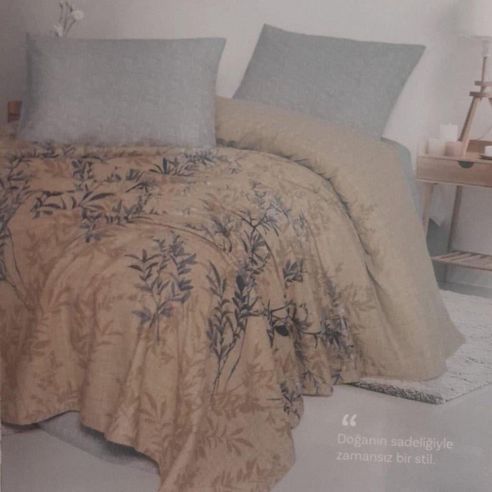 Cotton Box Pıke Takımı Fıx Baskılı Vera Gri Çift Kişilik