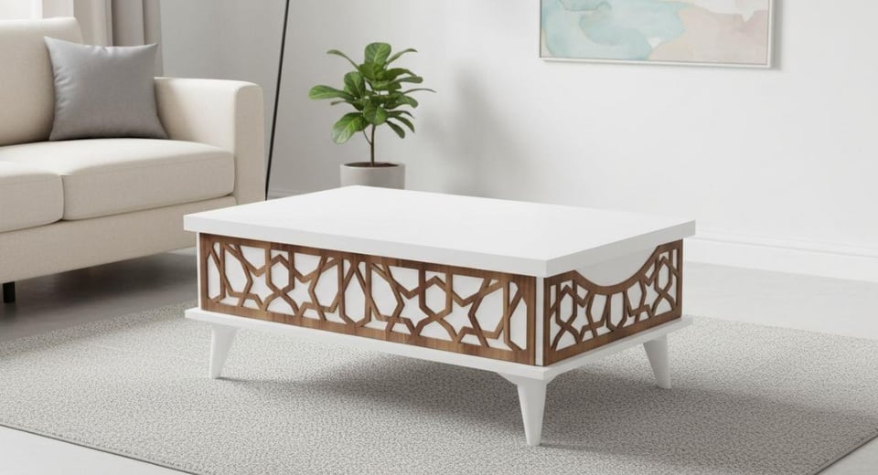  AC-9503 Ada Çekmeceli Sihirli Sehpa Beyaz/Beyaz