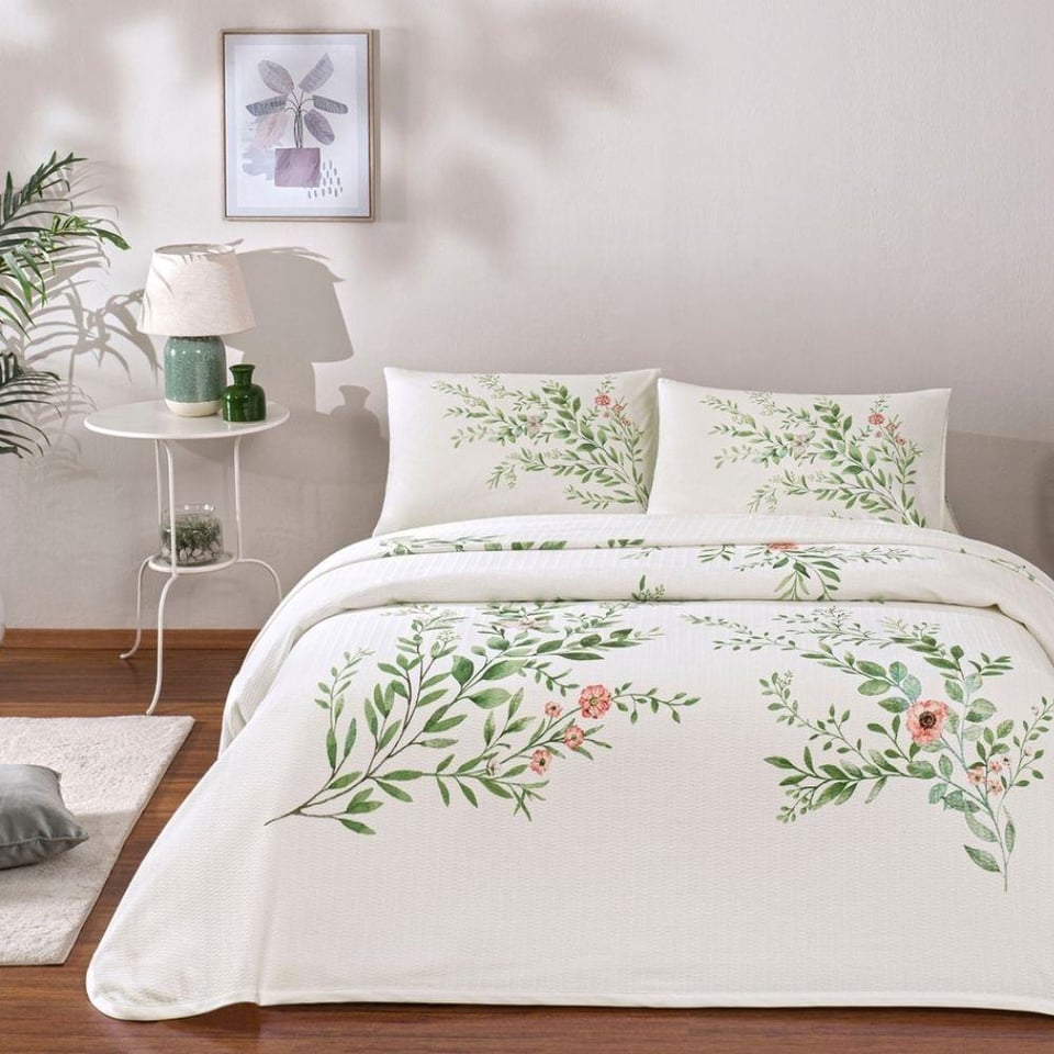 Taç Bloomy Yeşil Çift Kişilik Pamuklu Pike Takımı