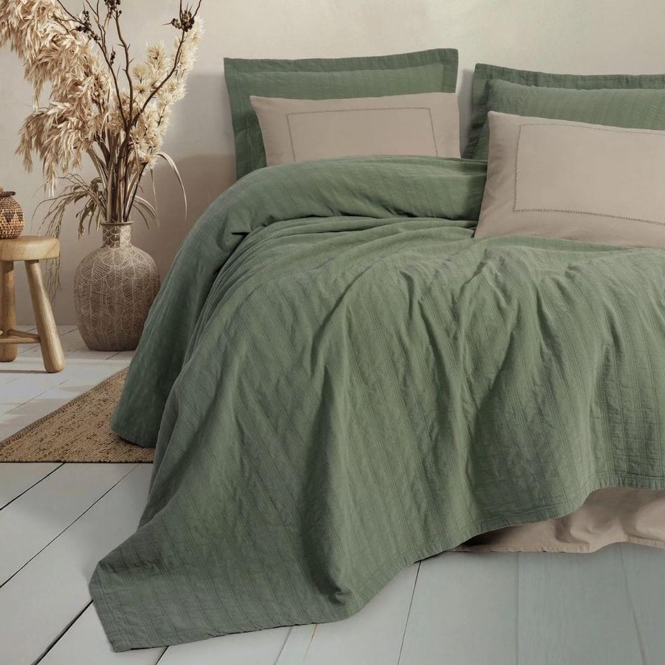 Cotton Box Natura Çift Kişilik Yatak Örtüsü/Pike Takımı Vilo Yeşil
