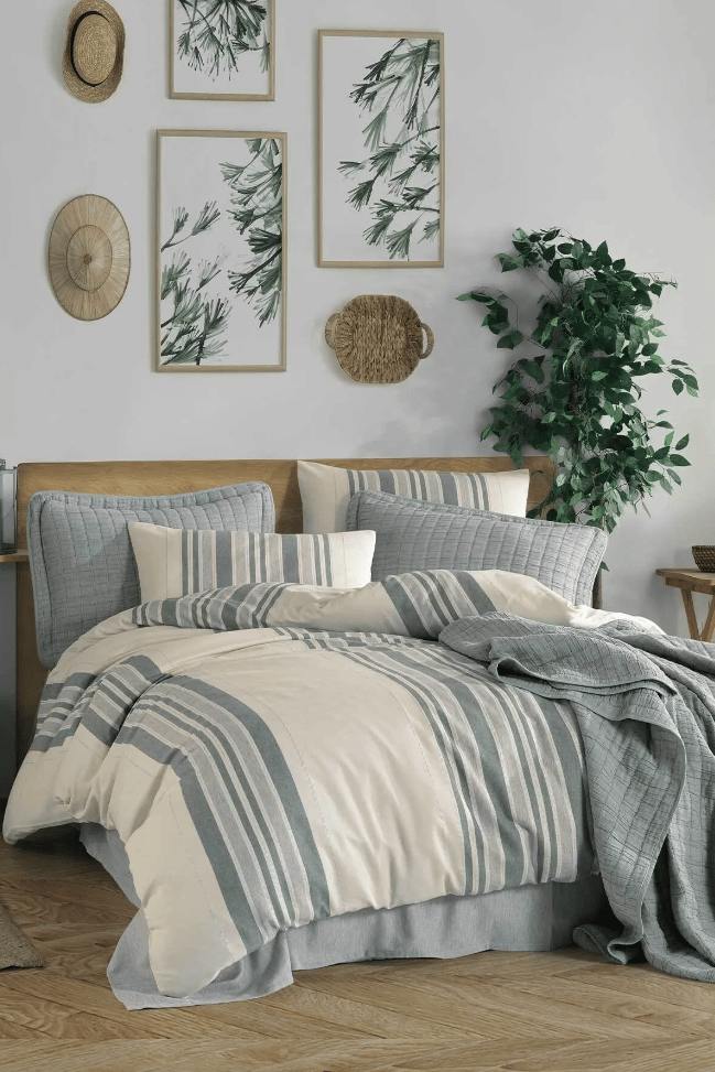 ELART YATAK SETİ NEVRESİMLİ NATUREL STYLE ÇİFT K. GRİ