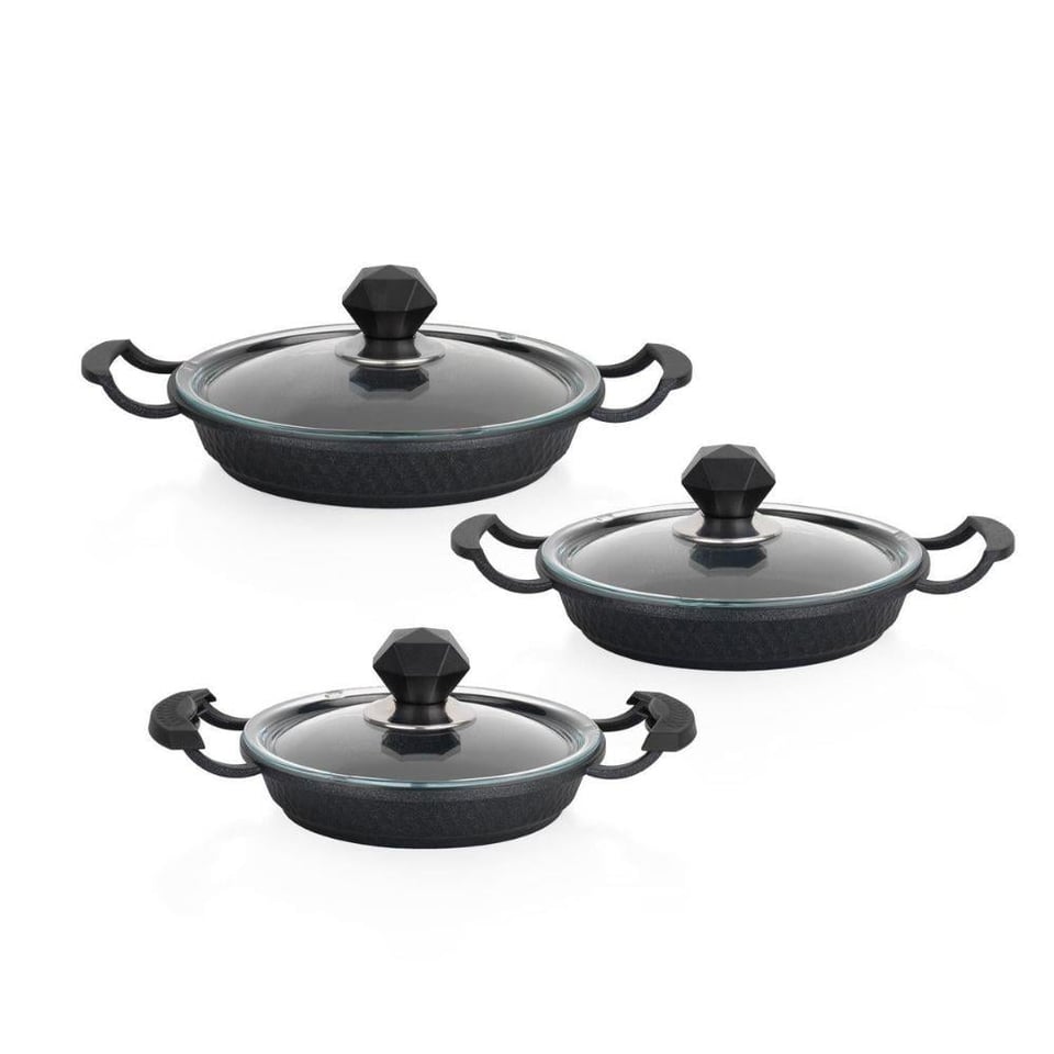 Schafer 1S0827-06002-SIY01 Crystal 3 lü Döküm Sahan Seti 6 Parça-Siyah