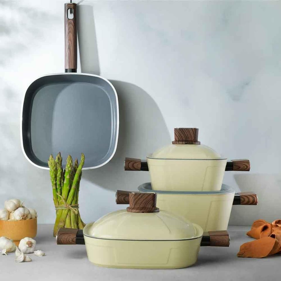 Schafer 1S0845-21003-KRM01 Challenger 7 Parça Seramik Tencere Seti-Krem