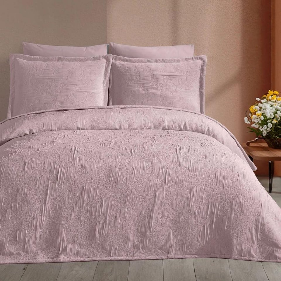 Elart Nice Çift Kişilik Yatak Örtüsü 3 Parça (240x250 cm) Gülkurusu