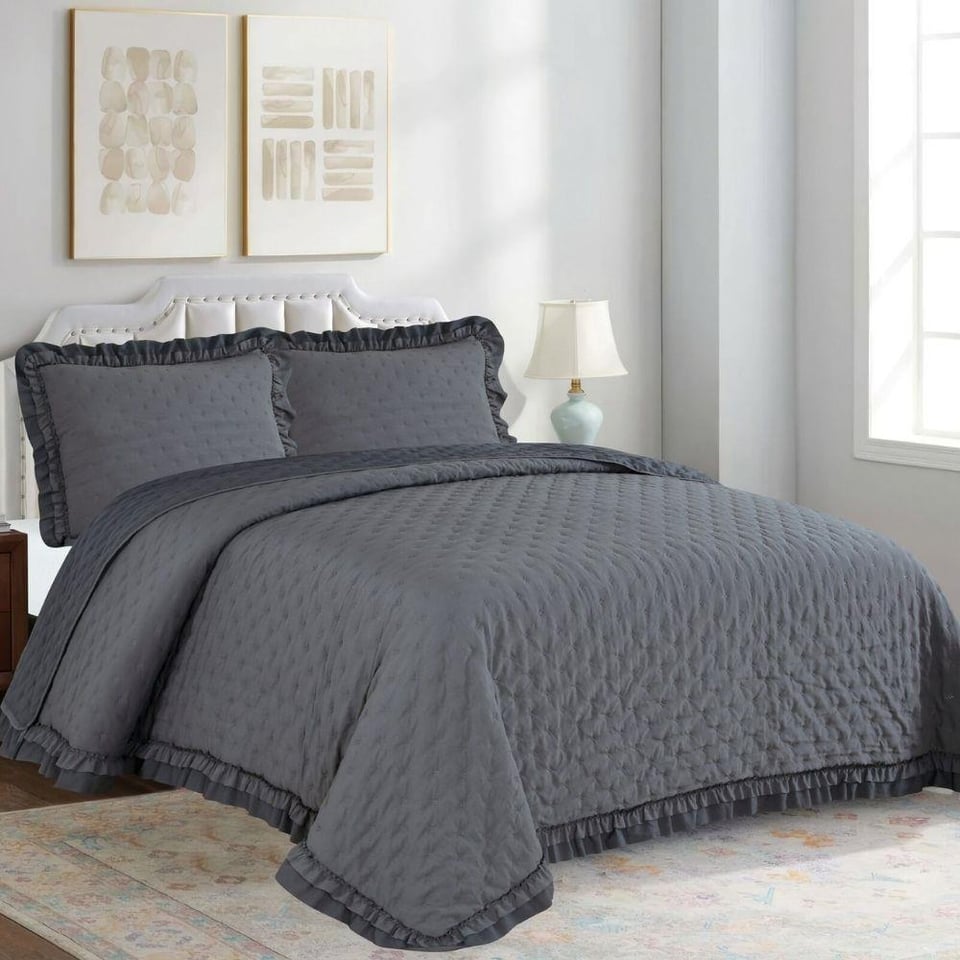 Daintyhome Lara Çift Kişilik Yatak Örtüsü Takımı Antrasit