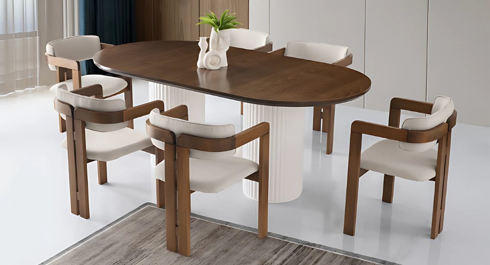 Line Masa Takımı (LI-931 Line Masa Ceviz/6 Ad.CO-011 Cozy Sandalye V-02)