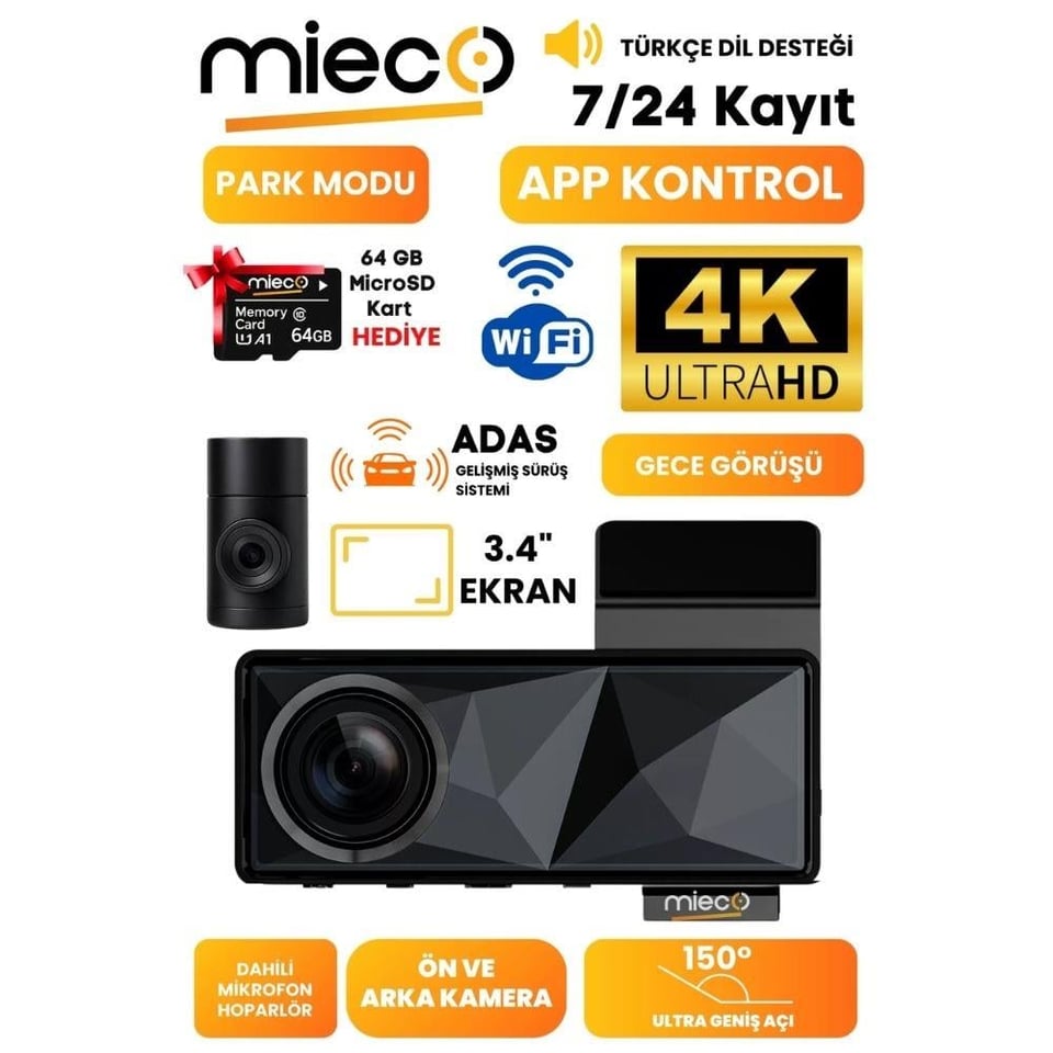 Mieco A11 4K Ultra HD Araç içi Kamera