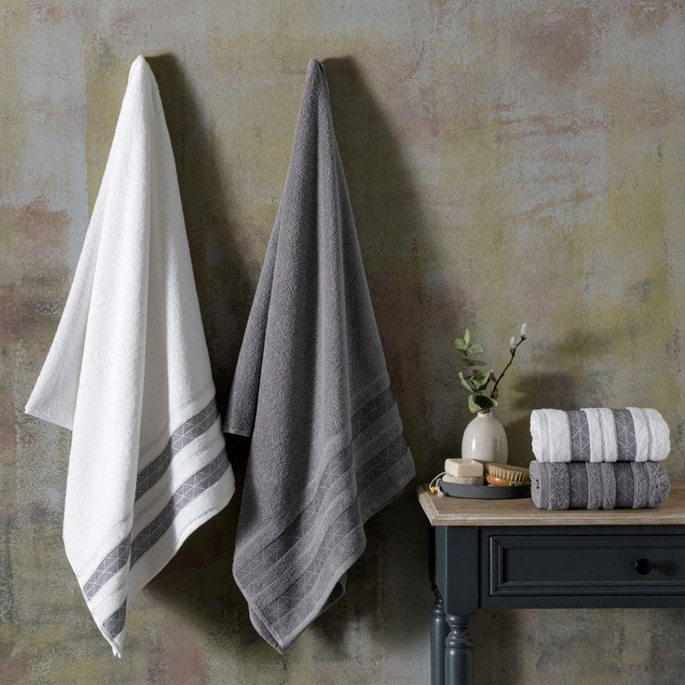 Taç Velvet Pure Cotton Hamam Set Beyaz-Antrasit