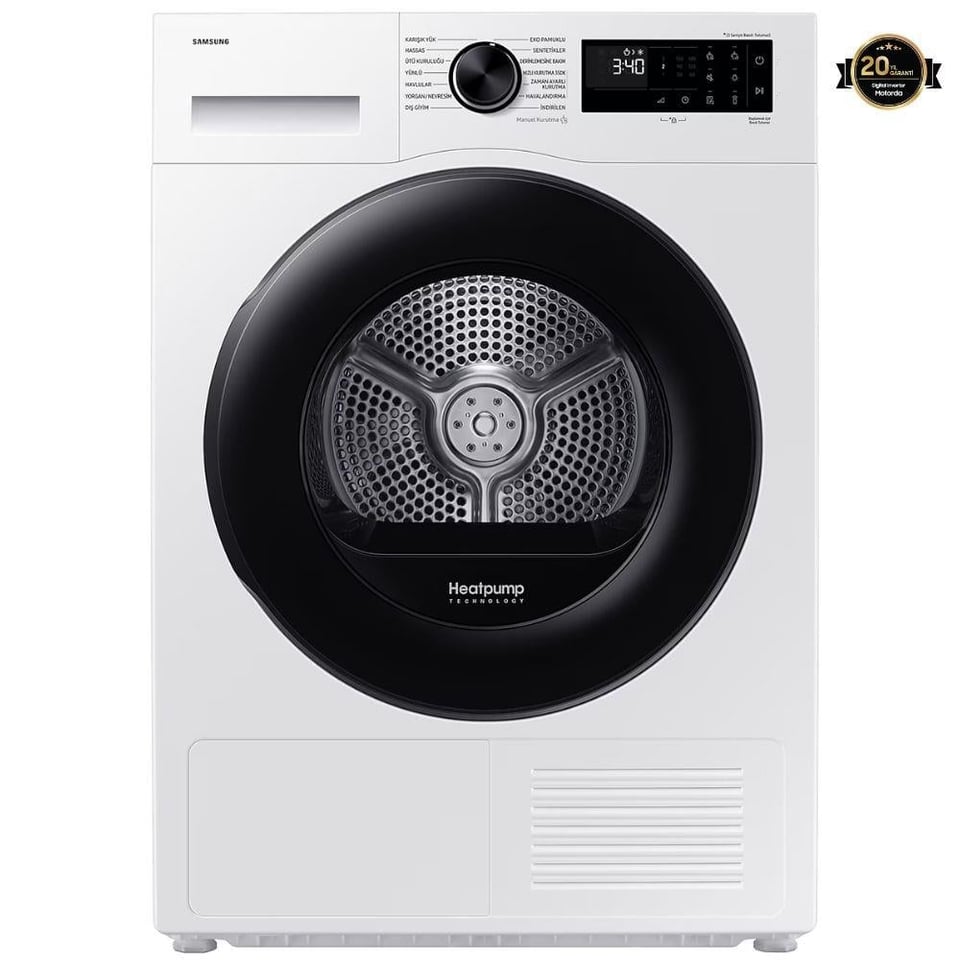 Samsung DV90DG52A0AEAH Beyaz 9 Kg Isı Pompalı Wifi Bağlantılı A+++ Enerji Çamaşır Kurutma Makinesi