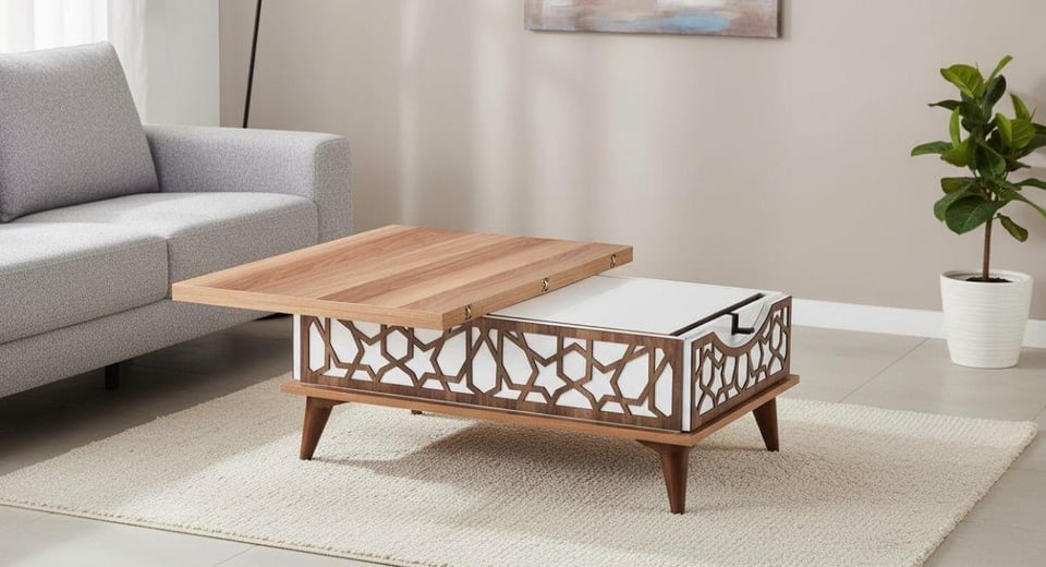  Ada Çekmeceli Sihirli Sehpa Ceviz/Beyaz  AC-9502