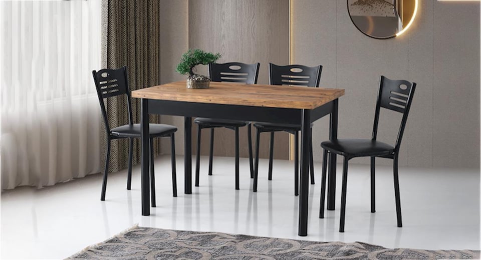 Lagos Masa Takımı (PO-1303 Polo Masa Atlantik Çam/4 Ad.PS-1304 Polo Sandalye)