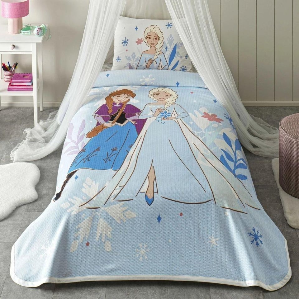 Taç Lisanslı Disney Frozen Family Tek Kişilik Pamuk Pike Takımı