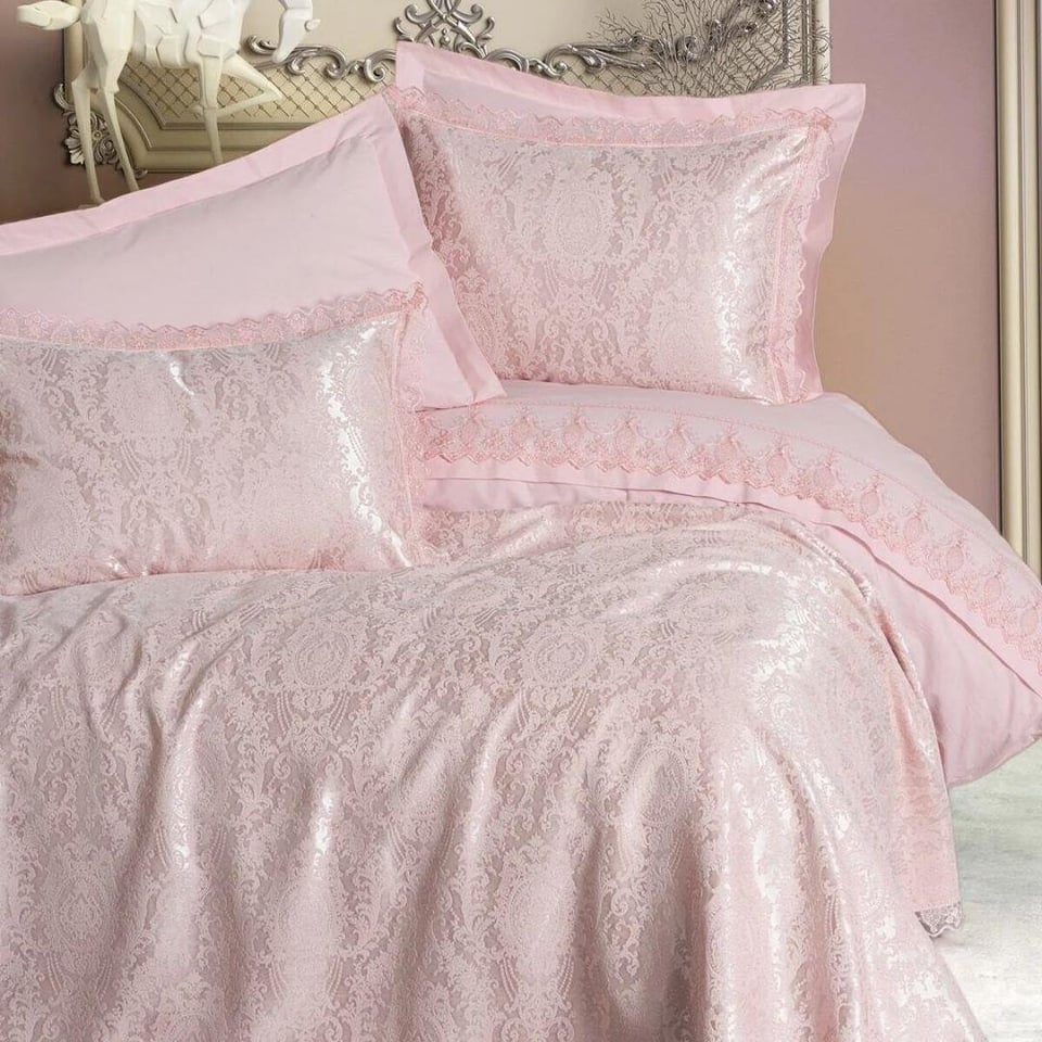 Çift Kişilik Nevresim Cotton box Cotton Box Chi Chi Silva Pudra Çift Kişilik Pikeli Nevresim Takımı