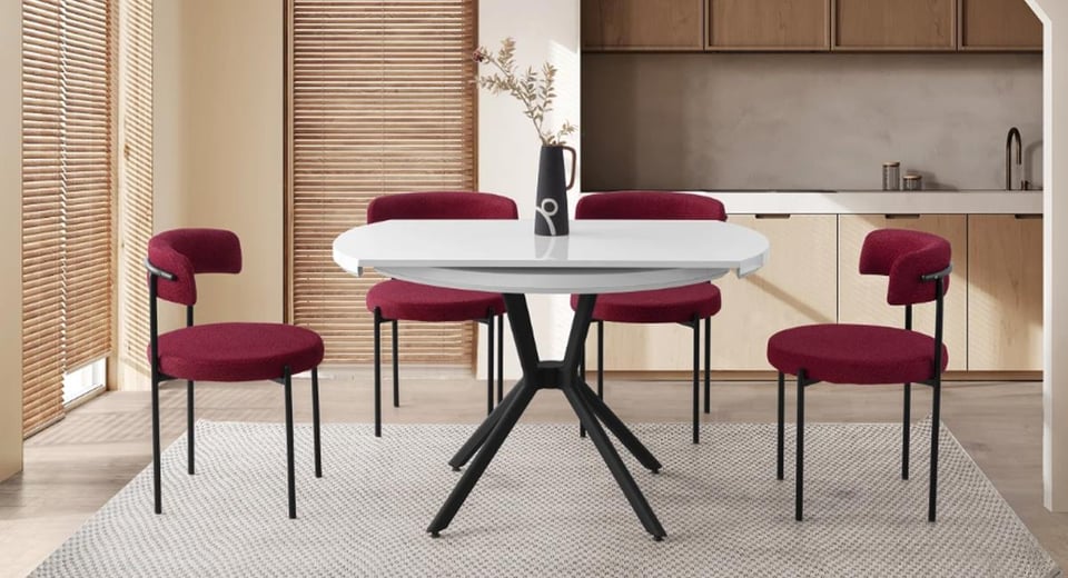 Tosca Masa Takımı (TS-3031 Tosca Masa Beyaz Lake/4 Ad.GN-4009 Gini Sandalye S-09)