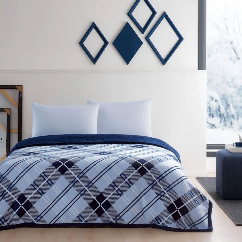 Taç Rialta Tek Kişilik Battaniyeli Çarşaf Seti Mavi