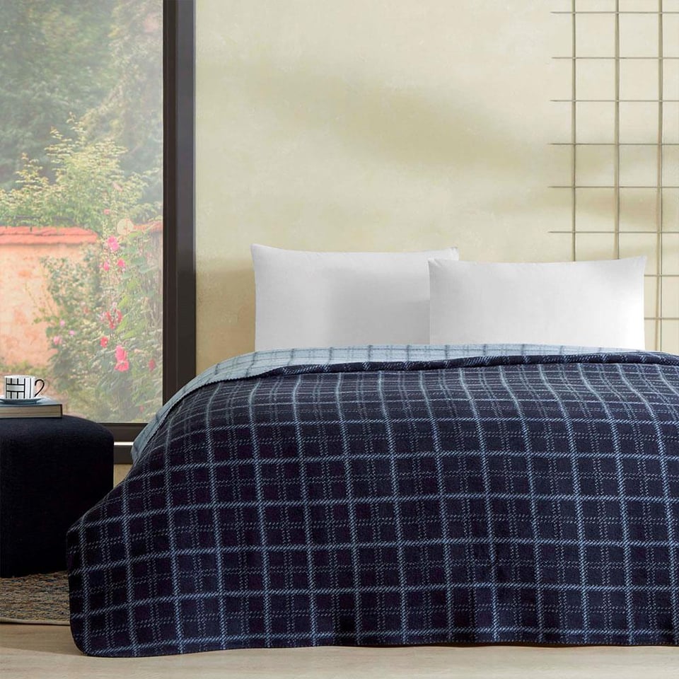 Taç Edwin Pamuk Battaniye Lacivert Tek Kişilik