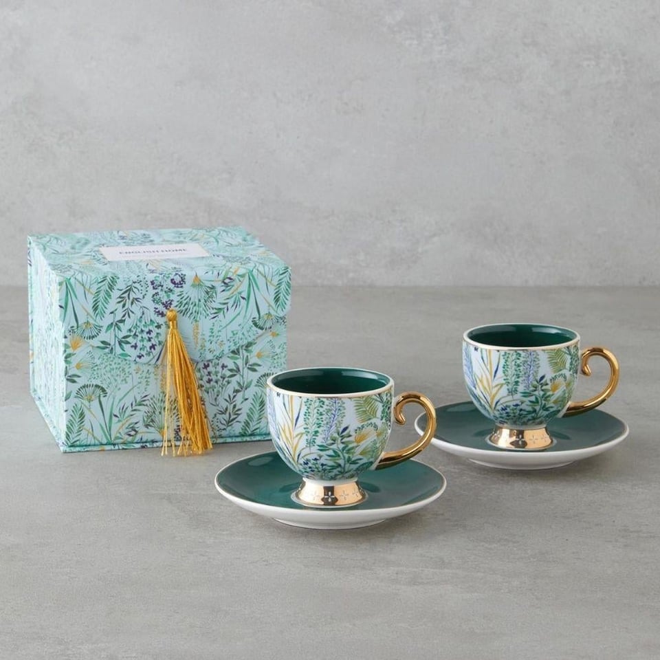 Fincan / Kupa Englısh Home English Home Leafora Kahve Fincan T,Yeşil-Mavi,100 ml