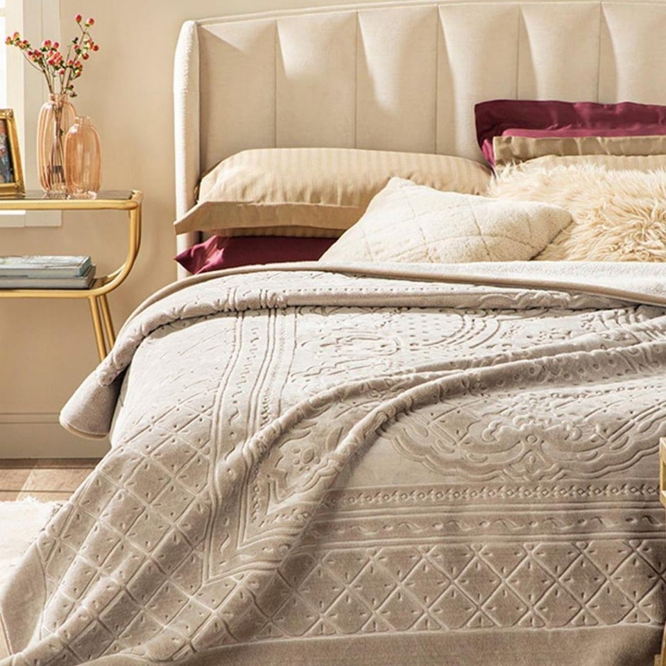 Çift Kişilik Battaniye English Home English Home Timeless Emboss Çift Kişilik Battaniye 200x220 cm Bej